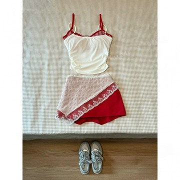【OOTD】夏季韓係穿搭套裝女韓版裹胸疊穿蕾絲弔帶半身裙四件套