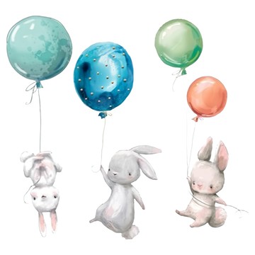 INS 歐風壁貼系列 c094 兔子氣球圖案壁貼 90 x 30cm 兒童房裝飾  多色系