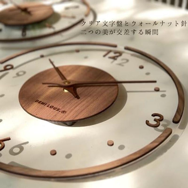 壁掛け時計 掛け時計 クリア 透明 木製 ウォールナット モダン