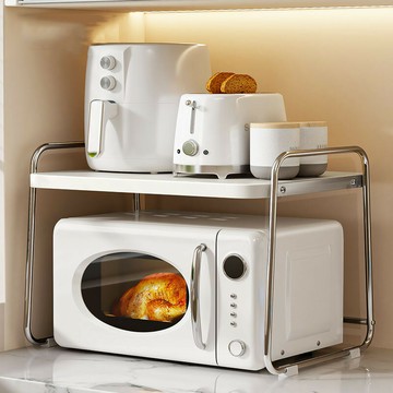 不鏽鋼微波爐置物架檯面電器烤箱電飯煲鍋抽拉式廚房置物架收納架