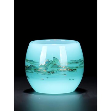 琉璃千里江山茶杯主人杯單杯男女雕刻玉石琉璃建盞客杯單杯主人杯
