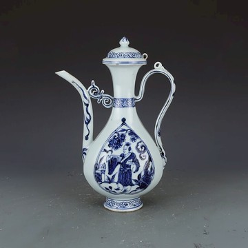 元青花人物紋執壺 仿古瓷器古董真品古玩收藏擺件