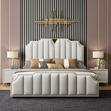 【 / 】美式輕奢皮床 1.8米歐式大床 主臥婚床 簡約現代雙人床 掀床 儲物床 實木床 床組床架 大床 軟包床