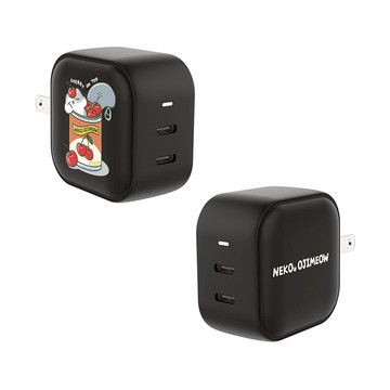 【插畫家聯名】歐吉喵櫻桃罐罐GaN 45W Type-C雙孔充電頭