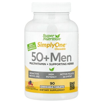 Super Nutrition, SimplyOne®，50 歲以上男性咀嚼多維生素 + 幫助草本，什錦漿果味，90 片咀嚼片
