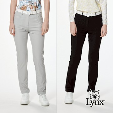 【Lynx Golf】女款四面彈性素面造型剪接袋口設計立體山貓膠標窄管長褲(二色)