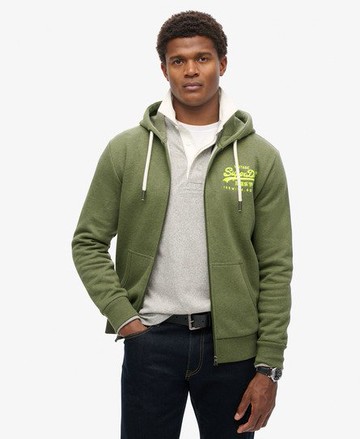 Superdry Men's Neon Vintage Logo Graphic Zip Hoodie Green Size: S