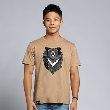 【森林動物系列】勇氣黑熊植絨中性T(淺咖啡)