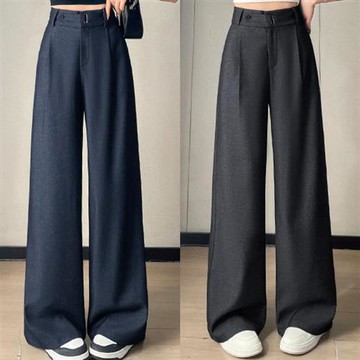 【米蘭精品】現貨+預購 女冰絲高腰寬褲連身褲顯瘦直筒休閒褲女長褲落地褲-垂感女褲子2色74lu76