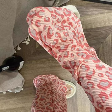 【台灣出貨】休閒直筒長褲 冰絲豹紋 顯高顯瘦曲線 小個子女裝矮個子穿搭 氣質日常實用必備 輕薄透氣涼感 舒適親膚