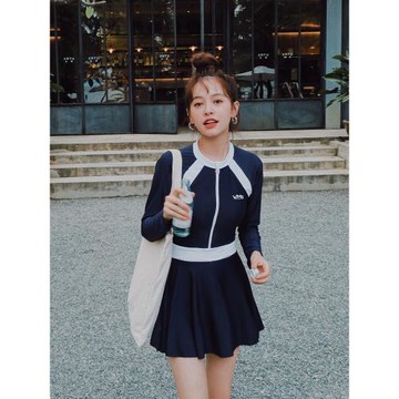 亦美珊長袖游泳衣女夏顯瘦遮肉2023新款防曬運動保守學生微胖女孩
