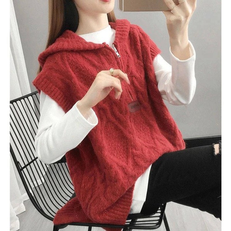 フード付きベスト レディース プルオーバー 秋冬 ニットベスト フード付きニット ノースリーブ フード付き ベスト ゆったり 重ね着 レイヤード トッ 通販 Lineポイント最大0 5 Get Lineショッピング