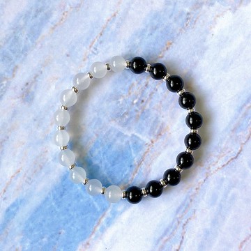 (專屬訂製:角色形象手鍊) 白瑪瑙 黑碧璽 純銀 手鍊