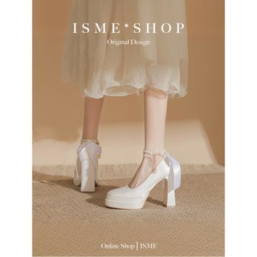 蝴蝶結厚一字帶增高單鞋不累腳粗跟方頭雙層防水臺瑪麗珍優雅工作