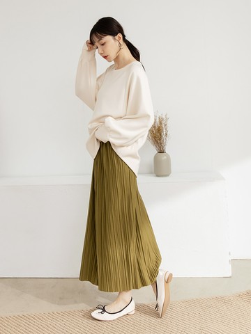 質感壓褶針織腰鬆緊長裙