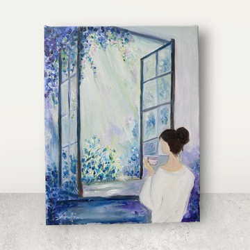 午後的藍 油彩畫布5F 無框 A-Lin油畫創作