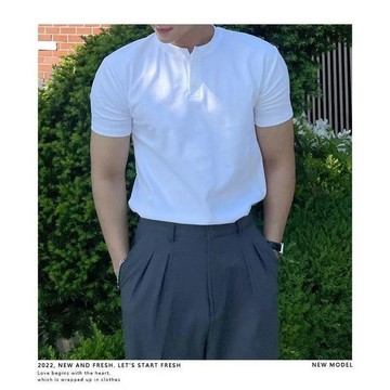老錢風上衣 衣服男 韓系上衣 夏季男士純色圓領短袖T恤韓版修身簡約時尚休閒棉體恤半袖打底衫素t 短袖t恤男 男生 t恤