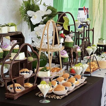 新中式甜品臺展示架寶寶周歲宴國風擺件古風甜品臺青花陶瓷果盤