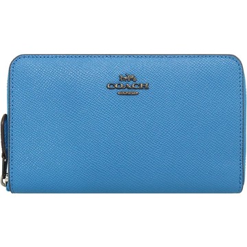 【COACH】素面防刮皮革中夾-寶藍