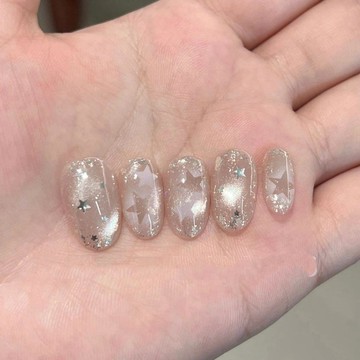 Yuki Nail【幸運星】手工穿戴甲爆閃碎鑽玻璃珠貓眼小星星顯白短款美甲貼