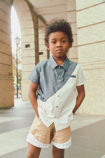 斜形兩件式剪接襯衫