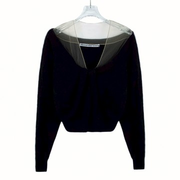 (S) alexander wang質感羊毛網紗黑色長袖上衣