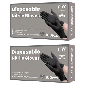 CW Life Group 一次性丁腈手套 3.5g  黑色  中(M)  2盒