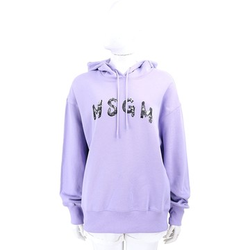 MSGM 亮片字母紫色刷毛襯裡連帽純棉運動衫 大學T(女款)