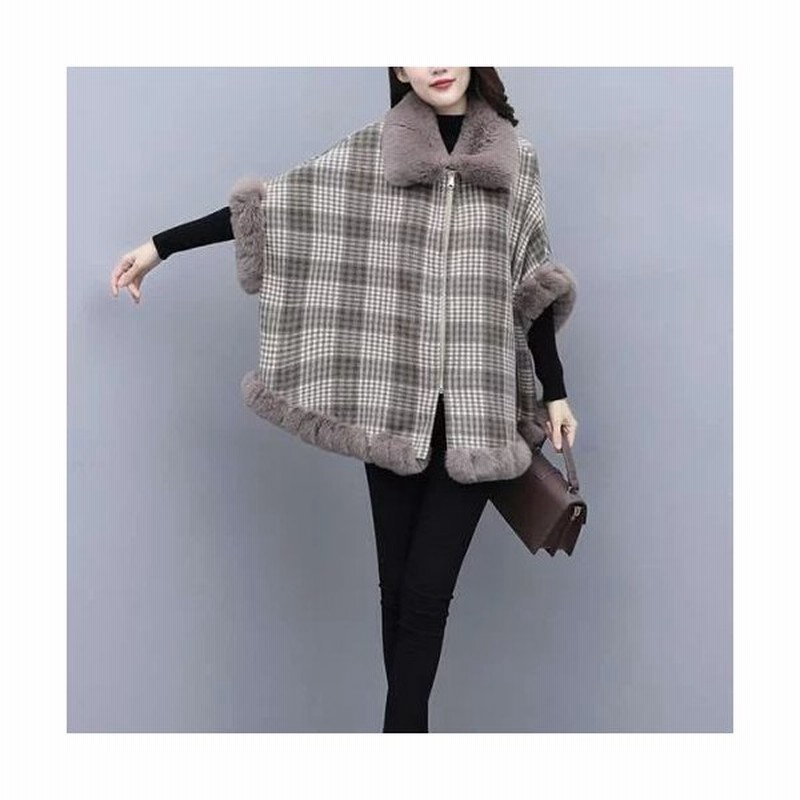 アウター ポンチョ風コート ポンチョ マント 可愛い チェック柄 ファー 秋 冬 五分袖 ケープ フレア Aライン ボア ガーリー レトロ ファスナー カジュアル ウー 通販 Lineポイント最大0 5 Get Lineショッピング