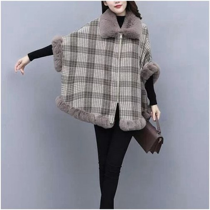 アウター ポンチョ風コート ポンチョ マント 可愛い チェック柄 ファー 秋 冬 五分袖 ケープ フレア Aライン ボア ガーリー レトロ ファスナー カジュアル ウー 通販 Lineポイント最大0 5 Get Lineショッピング