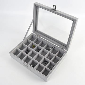 飾品收納盒 質感灰色絨面24格【NAWA61】