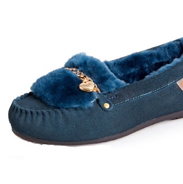 現貨+預購 豆豆鞋 羊毛絨平底鞋-秋冬防滑真皮女鞋子4色72o3【獨家進口】【米蘭精品】