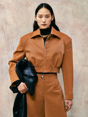WOOL BLEND CROPPED JACKET CAMEL (F24OT0042CM)