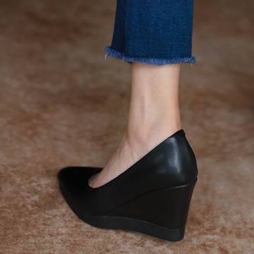 熊大叔手工女鞋~9.2cm高跟鞋坡跟2025新款單鞋真皮尖頭防水臺淺口