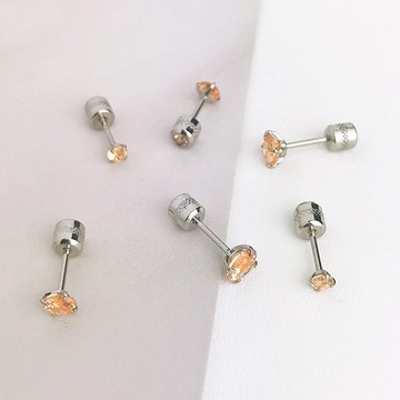 【SK飾品】鎖螺絲四爪香檳金鑽耳環 316鈦鋼【820831】男生耳環/西德鋼耳環/中性耳環 單邊價