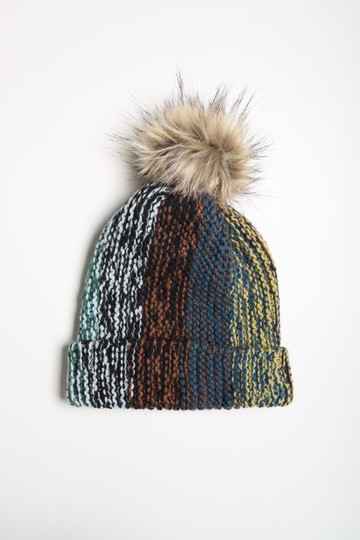 /潮流精品/粉綠直條紋雜線毛帽細軟純美麗諾羊毛帽/手工編織藝術