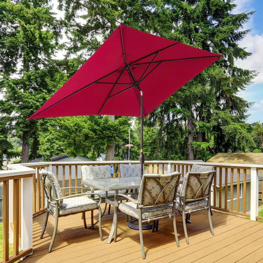 SANLUCE 10 x 6.5ft Market Table Aluminum Umbrella Rectangular Patio Umbrella Featuring Tilt, Crank, and Waterproof Sunshade Canopy