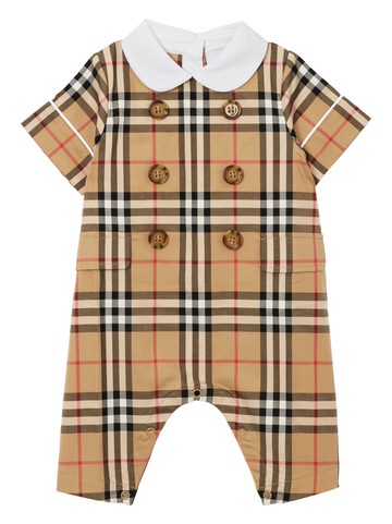 Burberry Kids - check-pattern stretch-cotton romper - kids - Cotton/Spandex/Elastane - 1 - Brown