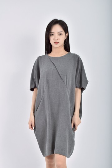 (F) eyeful質感短袖灰色洋裝