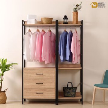 WAKUHOME 瓦酷家具格萊斯原切木工業風4.6尺三抽+單吊多功能衣櫃-寬140*深44*高196