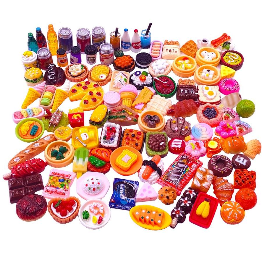 100pcs Miniature Food Drinks Bottle Toys Dollhouse Kitchen Play Mixed Resin