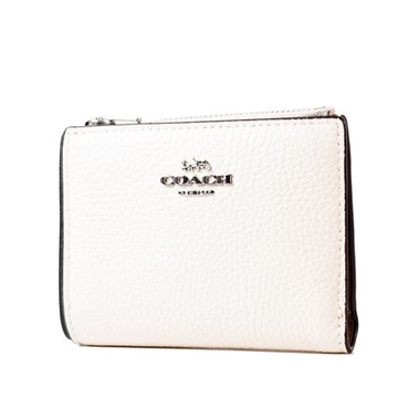 COACH 荔枝紋釦式對開短夾-白色