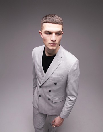 Topman skinny herringbone wedding suit jacket in grey