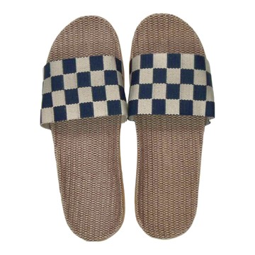 藍格亞麻拖鞋  S  格紋深藍色  1組