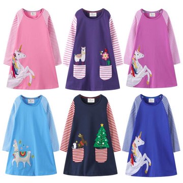 女童 連衣裙 春秋新款超美洋氣韓版連衣裙小馬獨角獸純棉長袖裙子