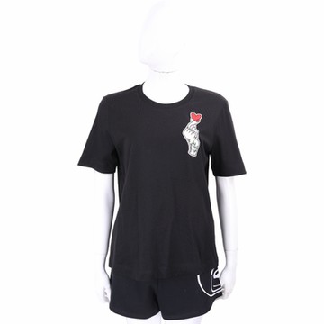 LOVE MOSCHINO 手指愛心刺繡補丁黑色短袖棉TEE T恤(女款)