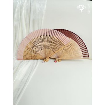 中國風漢服便攜迷你折扇純色鏤空雕刻素雅夏季日用小扇子藏青