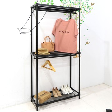 【品樂生活】35X90X210CM菱形網三層雙桿衣架組/鐵架衣櫥/衣櫥架/波浪衣櫥/衣櫥櫃