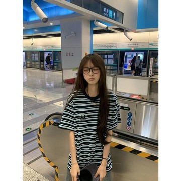 【WYZ】x美式高街撞色紋字母刺繡情侶短袖t恤女夏季新款寬鬆慵懶上衣ins