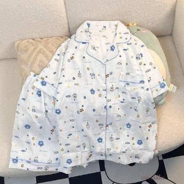 柔軟雲朵棉紗感睡衣女夏季短袖短褲套裝ins風甜美可愛少女家居服韓國居家服睡衣套裝女生睡衣居家睡衣睡衣女
